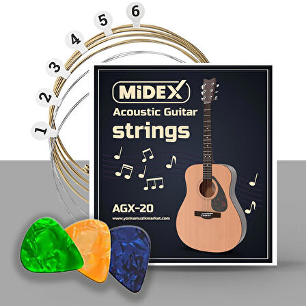 Midex AGX-20 Akustik Gitar Teli Takımı ve Pena Seti